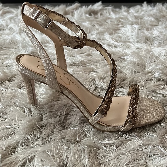 Jessica Simpson Gold & Bronze Sparkling Sandal Heels - Picture 2 of 4